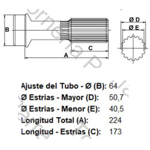 PUNTA ESTRIADA PARA HORQUILLA (LV1343) M.BENZ 1114 (16 EST X 50,7 MM) (MECPAR)