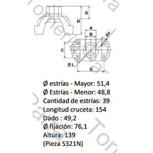 SALIDA DIFERENCIAL FORD CARGO (40 EST/ Ø50 MM) P/ CRUCETA 5-515 (SUPORTE REI)